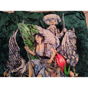 Vtg. Novatex La Raza Mexican Revolution Large Blanket 86" x 86", Full/Queen READ
